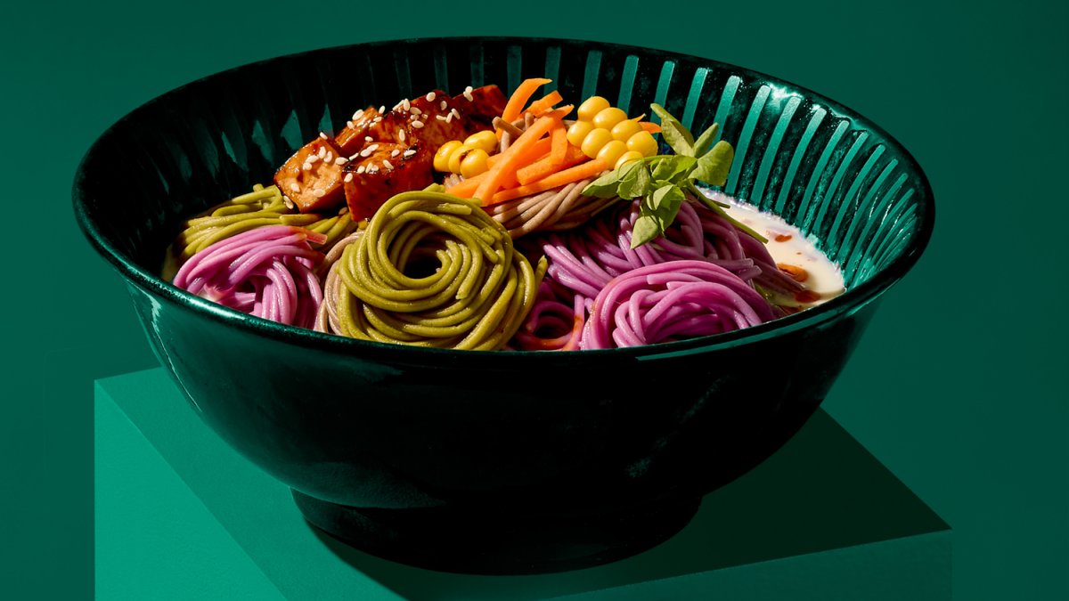 Klebrig-scharfer Tofu & Noodles, 4 Sorten in Umami Soja-Milch-Brühe